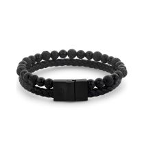Rebel & Rose RR-M0057-B-L+ Armband Full Metal Combo 12mm Black Rocks
